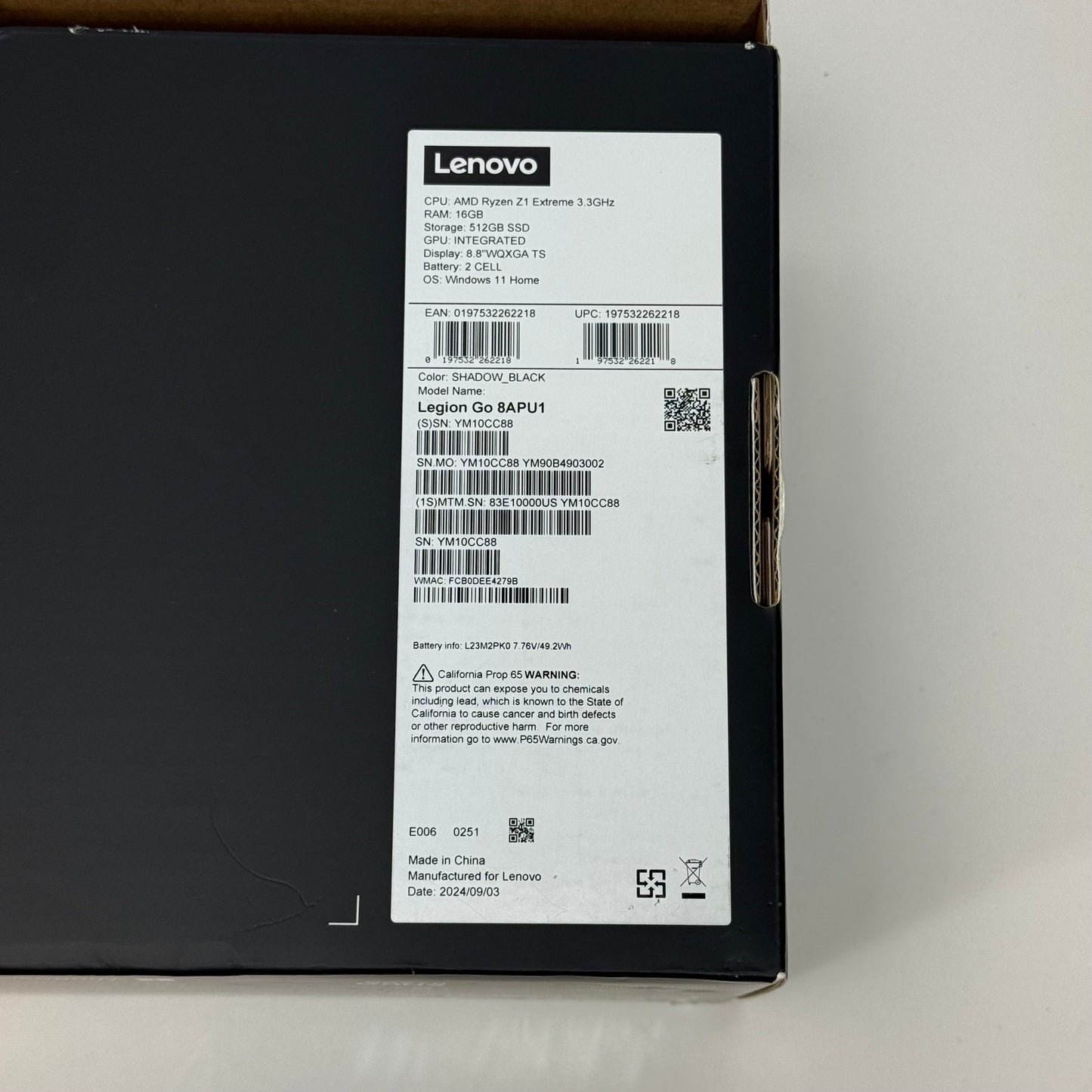 Lenovo Legion Go 8.8" AMD Ryzen Z1 Extreme 16GB RAM 512GB Shadow Black 8APU1