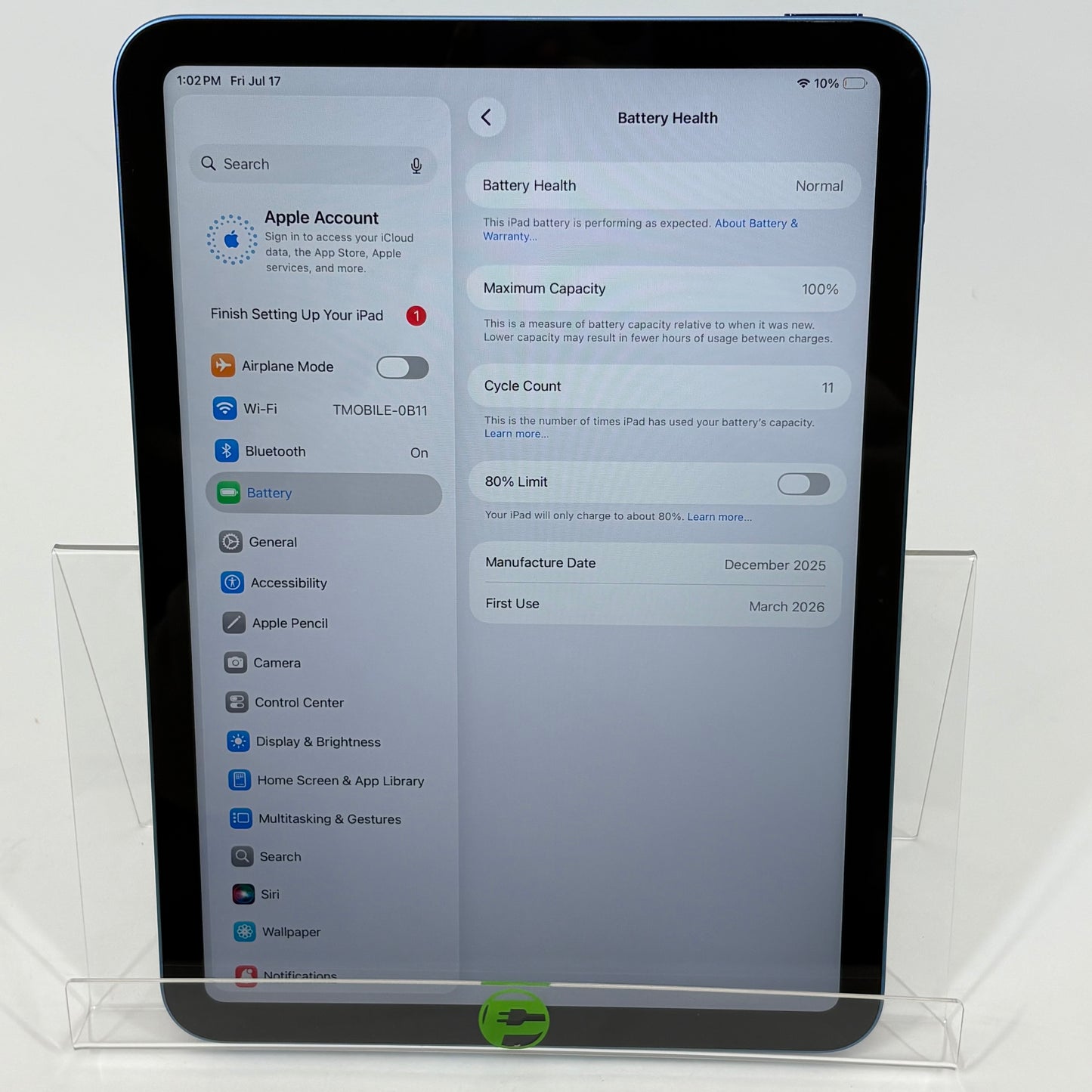 WiFi Only Apple iPad 11" (A16) 128GB Blue MD4A4LL/A