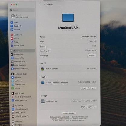 2023 Apple MacBook Air 15" M2 10C GPU 3.5GHz 8GB RAM 512GB SSD MQKV3LL/A