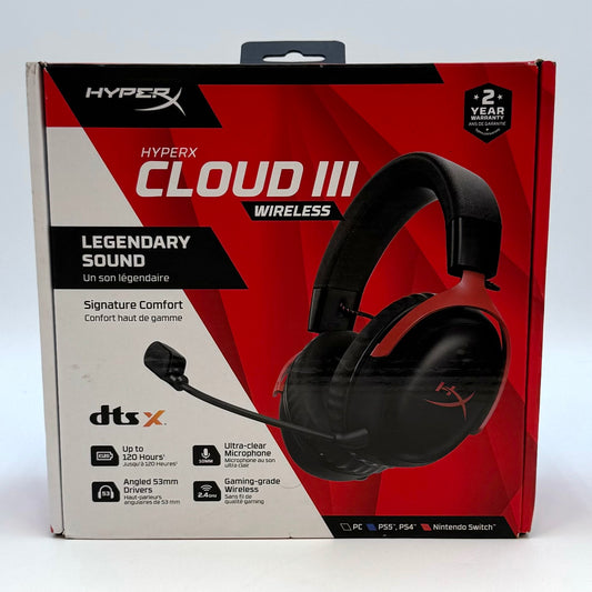 New HyperX Cloud III Wireless Over-Ear Gaming Headset Black/Red - For PC, PS5, PS4, & Nintendo Switch