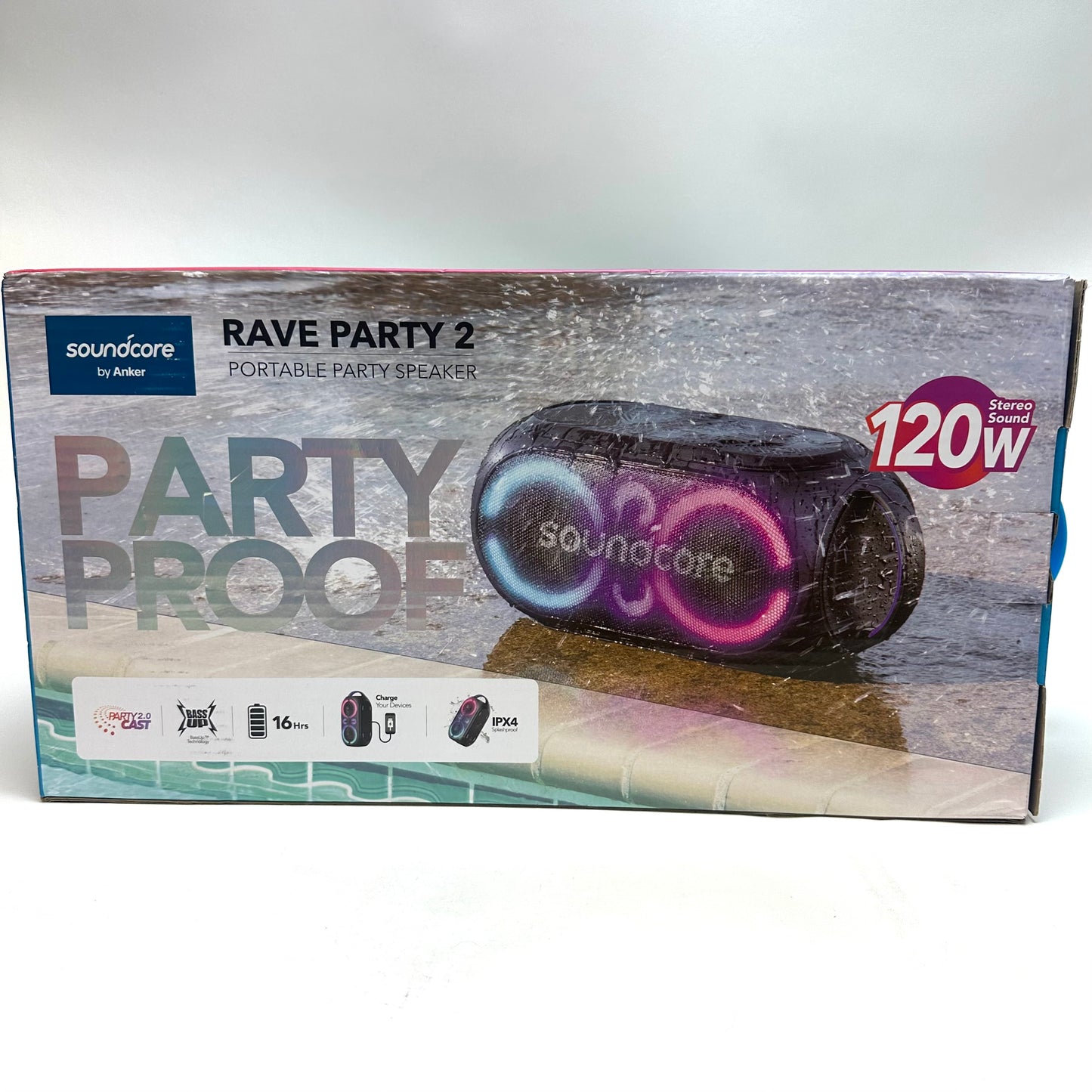 New Anker Soundcore Rave Party 2 Portable Splashproof Speaker Black A3399Z11